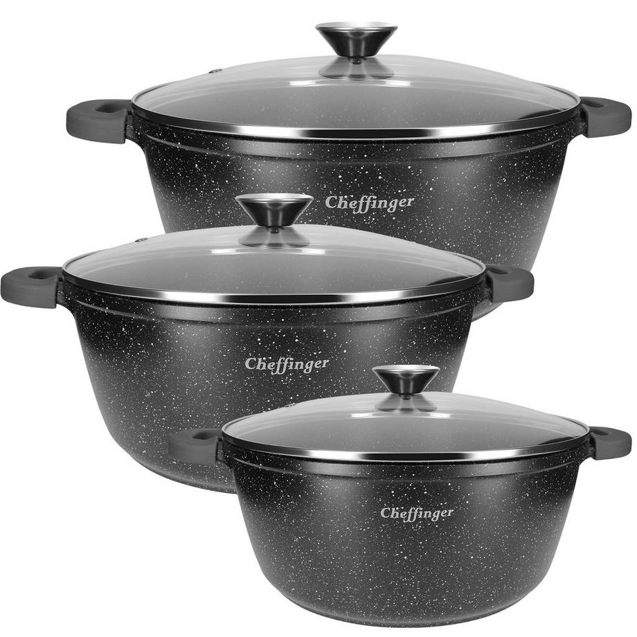 Lot de 3 Marmites Revêtement à Effet Marbre