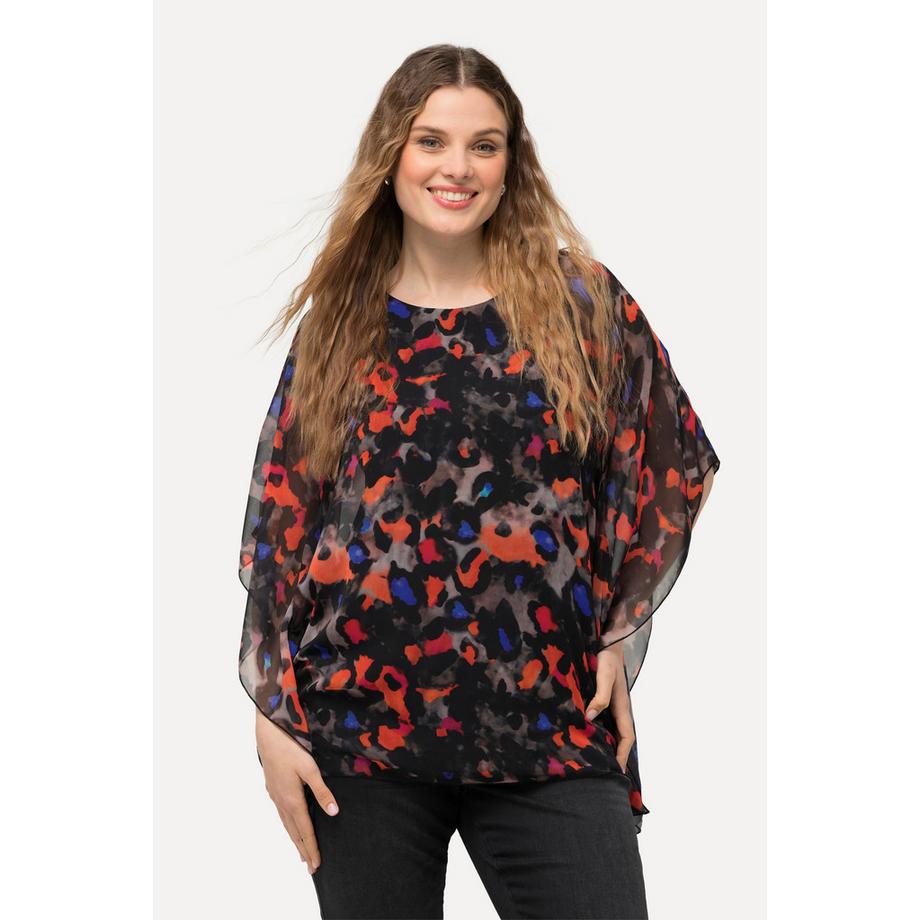 Ulla Popken Blusa Doppio Strato Oversize Scollo Rotondo Mezze Maniche  
