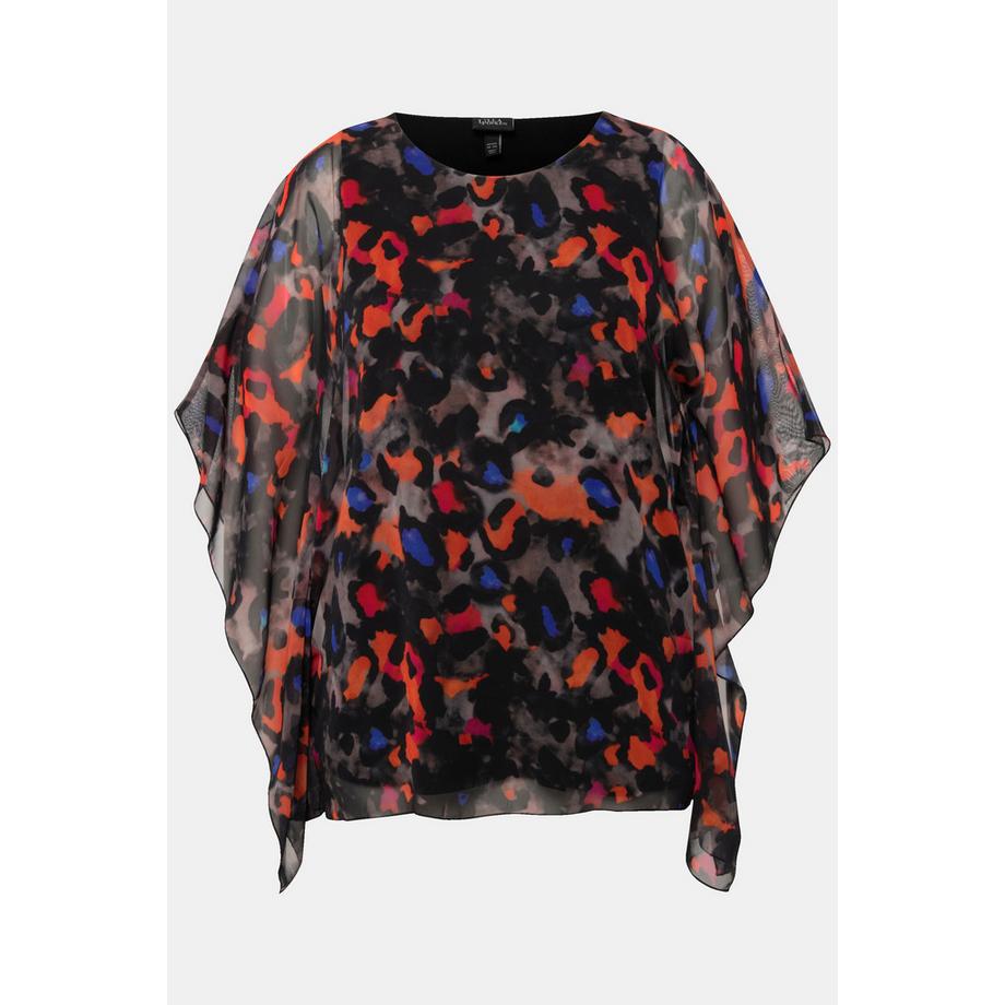 Ulla Popken Blusa Doppio Strato Oversize Scollo Rotondo Mezze Maniche  