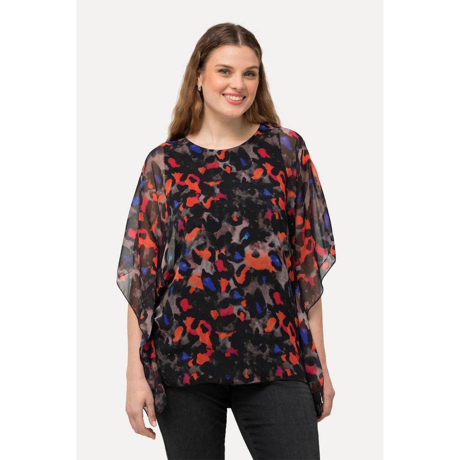 Ulla Popken Blusa Doppio Strato Oversize Scollo Rotondo Mezze Maniche  