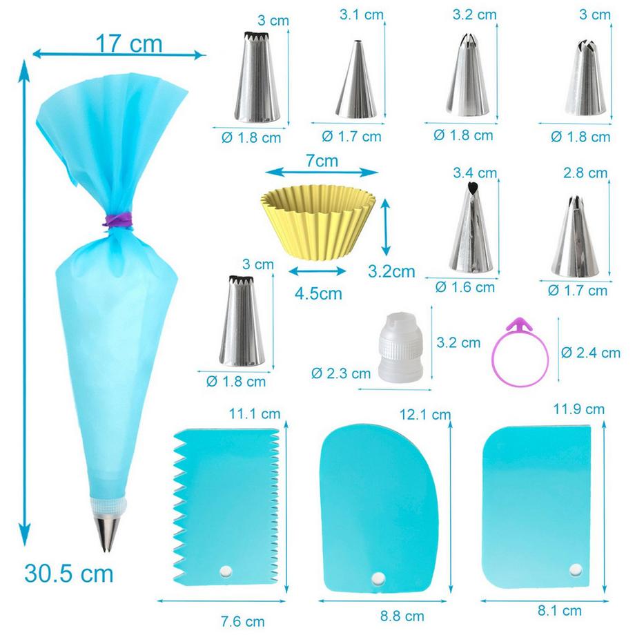 Intirilife Set Per La Cottura Di Cupcake: Stampi Per Muffin In Silicone E Sac À Poche Con Beccucci In Acciaio Inossidabile  