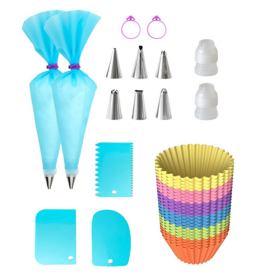 Set Per La Cottura Di Cupcake: Stampi Per Muffin In Silicone E Sac À Poche Con Beccucci In Acciaio Inossidabile