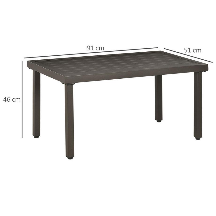 Northio Couchtisch, Gartentisch Mit Holzoptik, Rechteckiger Kaffeetisch, Gartentisch Für Balkon, Terrasse, Stahl, Braun, 91 X 51 X 46 Cm  