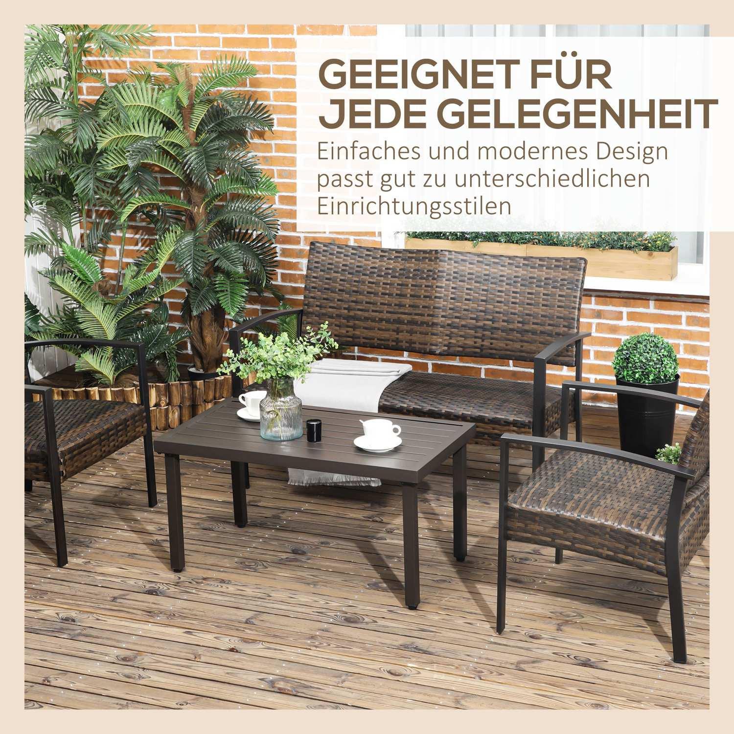 Northio Table Basse, Table De Jardin Aspect Bois, Table Basse Rectangulaire, Table De Jardin Pour Balcon, Patio, Acier, Marron, 91 X 51 X 46 Cm  