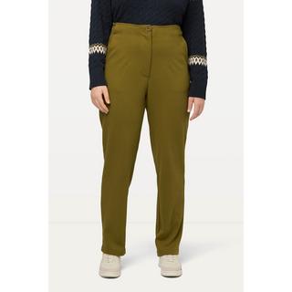 Ulla Popken  Pantalon en jersey Point de Rome, en coton bio, ceinture élastique 