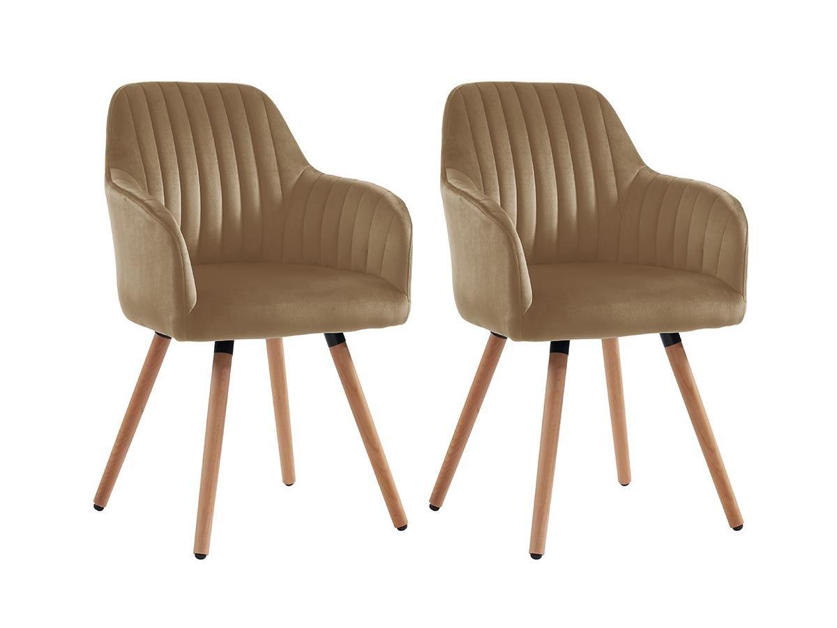 Vente-unique Lot de 2 chaises avec accoudoirs ELEANA Velours Métal effet bois  