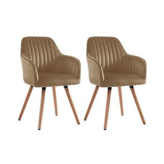 Vente-unique Lot de 2 chaises avec accoudoirs ELEANA Velours Métal effet bois  