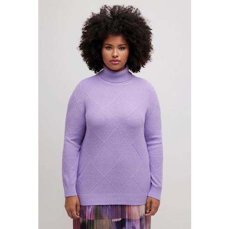 Ulla Popken  Pullover, Rhomben-Strukturmix, Rollkragen, Langarm 