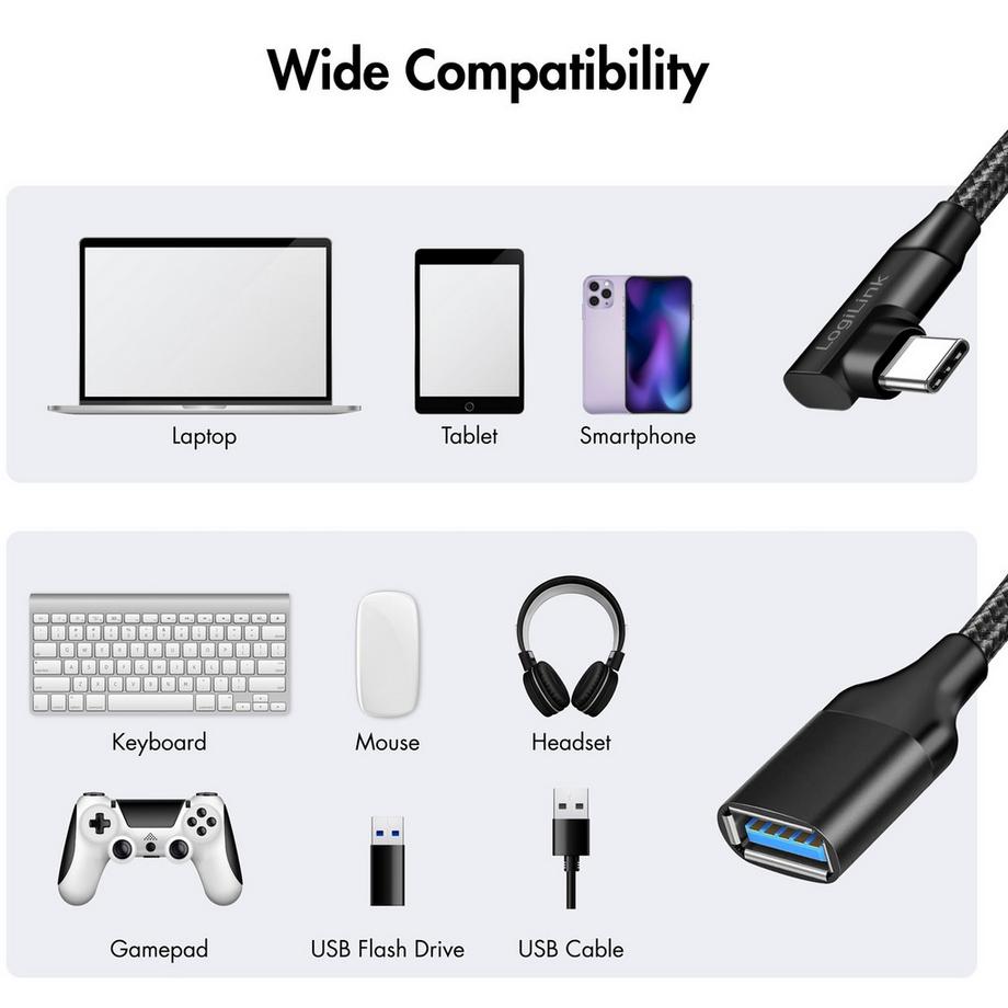 LogiLink  Abgewinkeltes USB-C-Kabel USB 3.2 15W 0,2m 