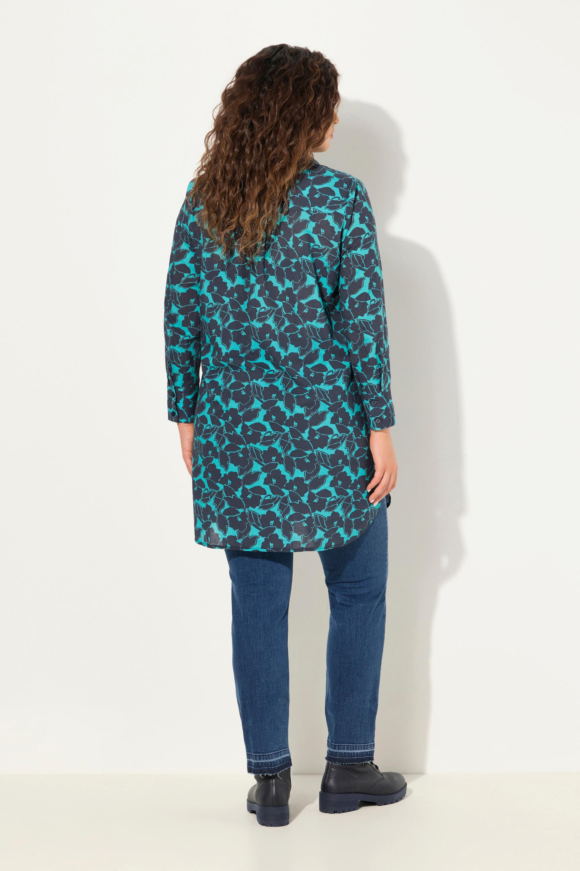 Ulla Popken  Blusa dal taglio lungo e svasato con Paisley, colletto da camicia e maniche lunghe 