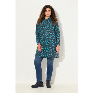 Blusa dal taglio lungo e svasato con Paisley, colletto da camicia e maniche lunghe