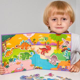 Activity-board  Jeu magnétique dinosaure 32 aimants - jouet de motricité pour enfants avec un grand terrain de jeu pour les occuper pendant la conduite - livre magnétique 