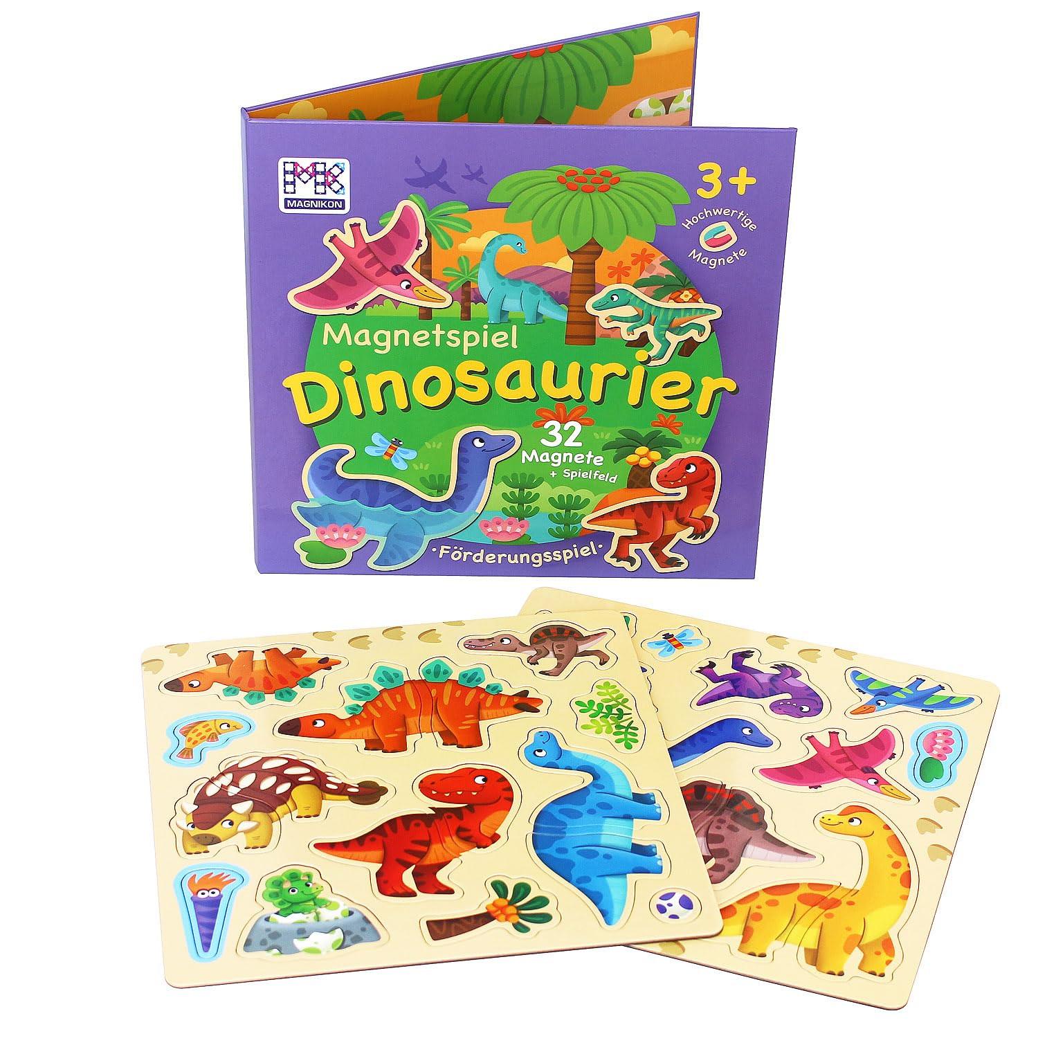 Activity-board  Jeu magnétique dinosaure 32 aimants - jouet de motricité pour enfants avec un grand terrain de jeu pour les occuper pendant la conduite - livre magnétique 