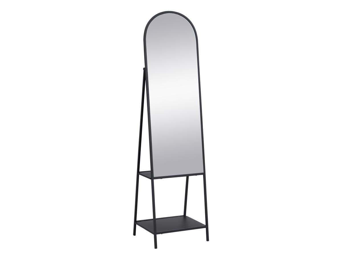 Image of Standspiegel mit 2 Ablagefächern - Metall - 46 x 41 x 172 cm - Schwarz - LIVIO Standspiegel mit 2 Ablagefächern - Metall - 46 x 41 x 172 cm - Schwarz - LIVIO