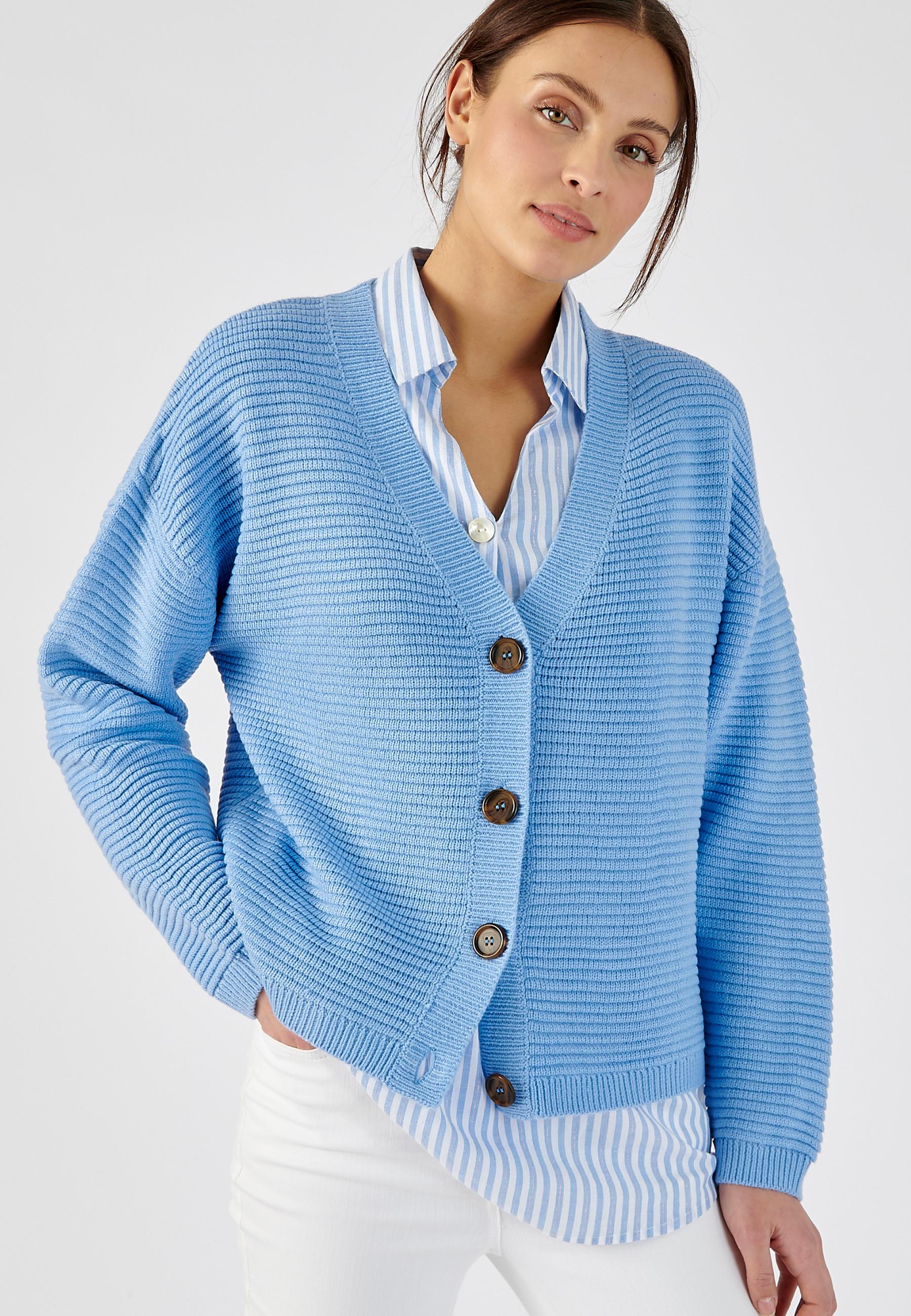 Image of Jacke Aus Ottomanstrick. Damen Blau 34-36