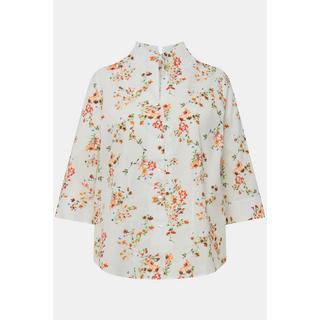 Ulla Popken  Blusa dal taglio squadrato con fiori, scollo montante e maniche a 3/4 