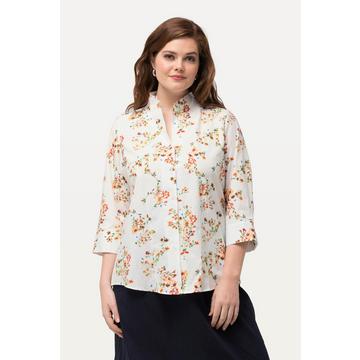 Blusa dal taglio squadrato con fiori, scollo montante e maniche a 3/4