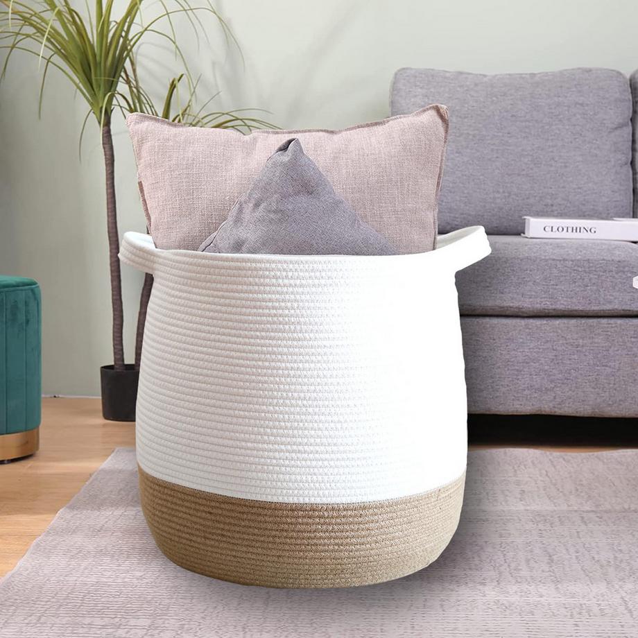 Alopini Großer Korb aus Baumwollseil, geflochtener Aufbewahrungskorb für Spielzeug, Wäsche und Deckenhalter  
