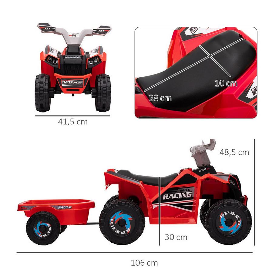Northio  Elektro Quad kaufen, mit Anhänger, Vorwärts- und Rückwärtsgang, abriebfesten Rädern, Metall, für 1,5-3 Jahre, Belastbarkeit 25 kg, Rot 