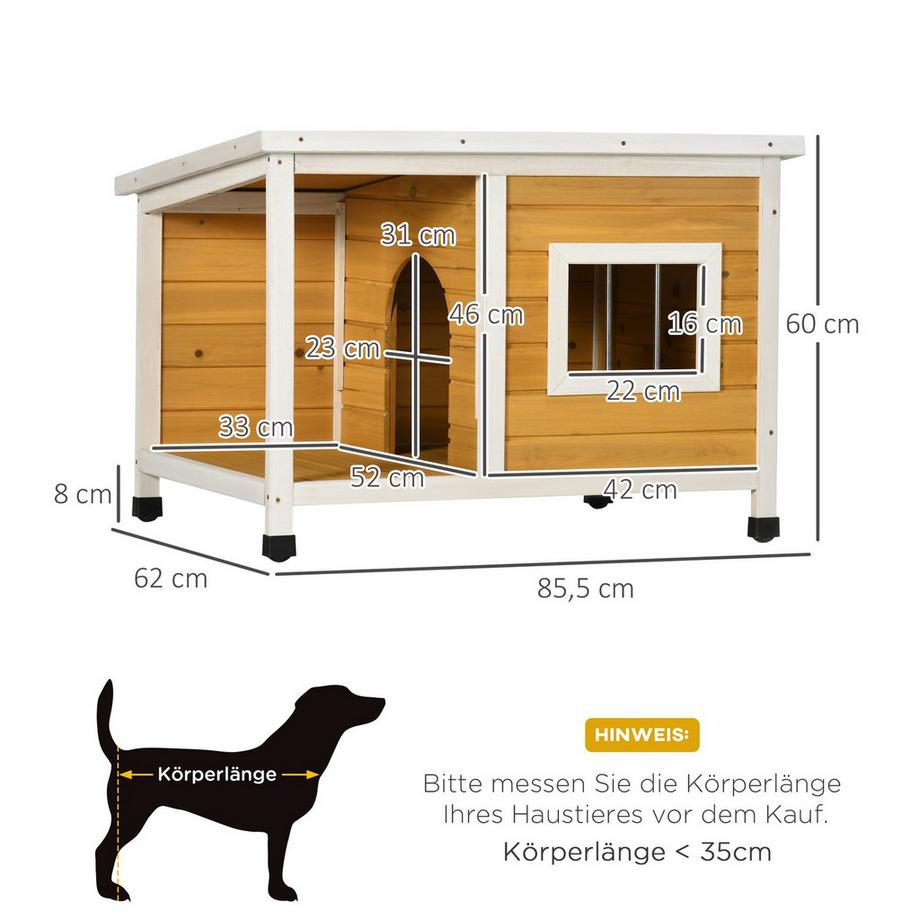 Northio  Hundehütte Tannenholz Hundehaus Mit Terrasse & Aufklappbarem Dach, Für Kleine Hunde, Indoor/Outdoor, Orange 