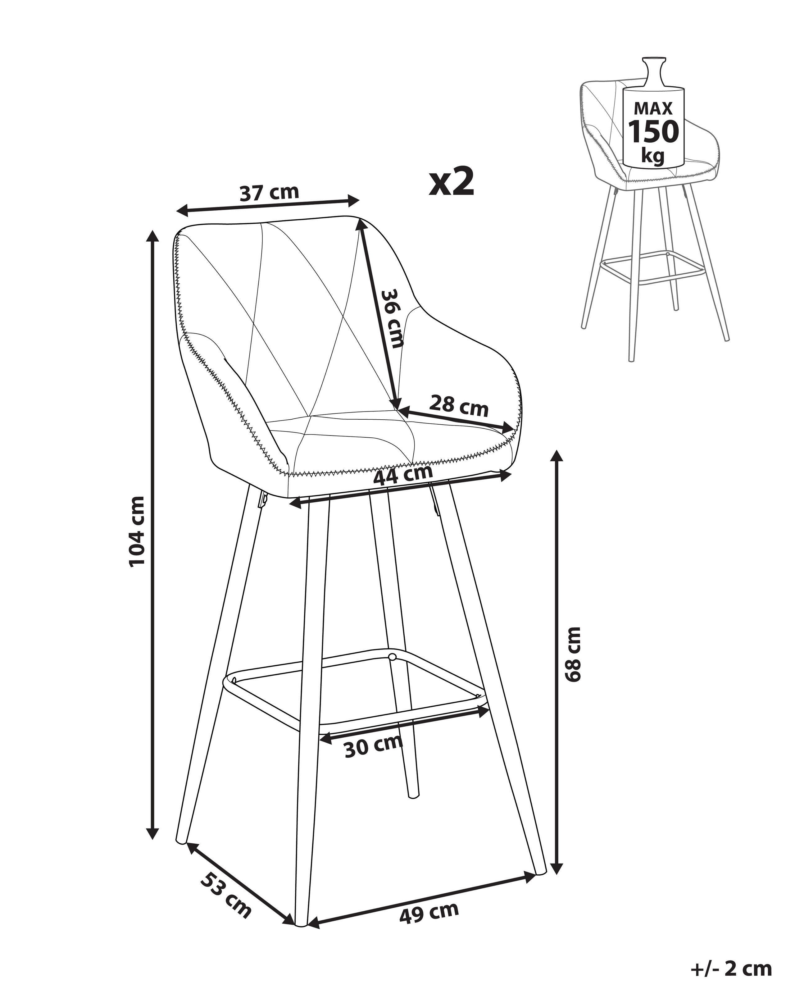 Beliani Lot de 2 chaises de bar en Polyester Glamour DARIEN  