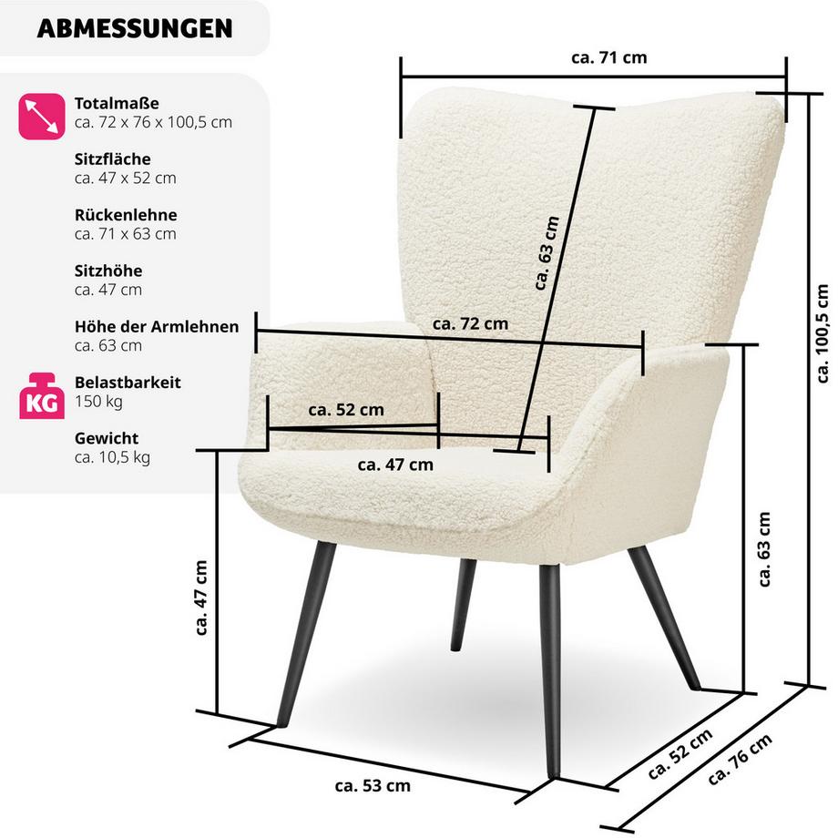 Tectake Poltrona Hygge imbottita, ergonomica, carico massimo 150 kg  