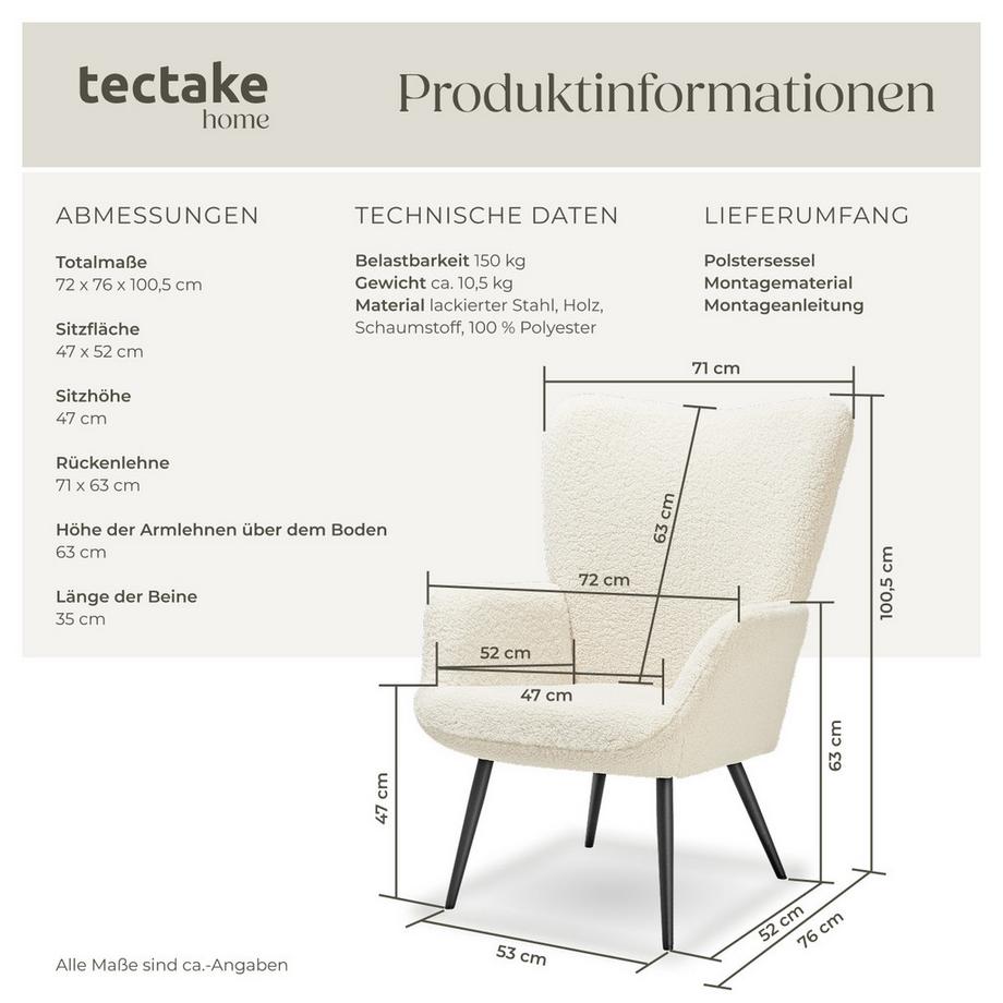 Tectake Fauteuil HYGGE rembourré  