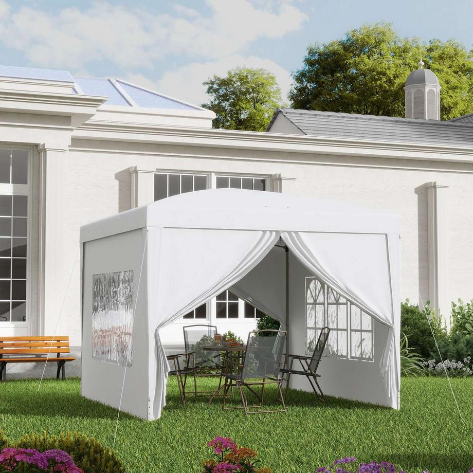 Northio  3x3m Pavillon mit 4 Seitenwänden & Fenstern, UV-Schutz, inkl. Tragetasche, Stahl & Oxford-Gewebe, Weiß 