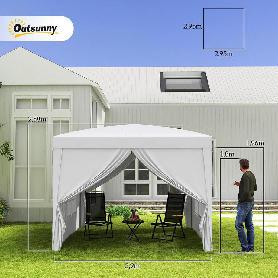 Northio  3x3m Pavillon mit 4 Seitenwänden & Fenstern, UV-Schutz, inkl. Tragetasche, Stahl & Oxford-Gewebe, Weiß 