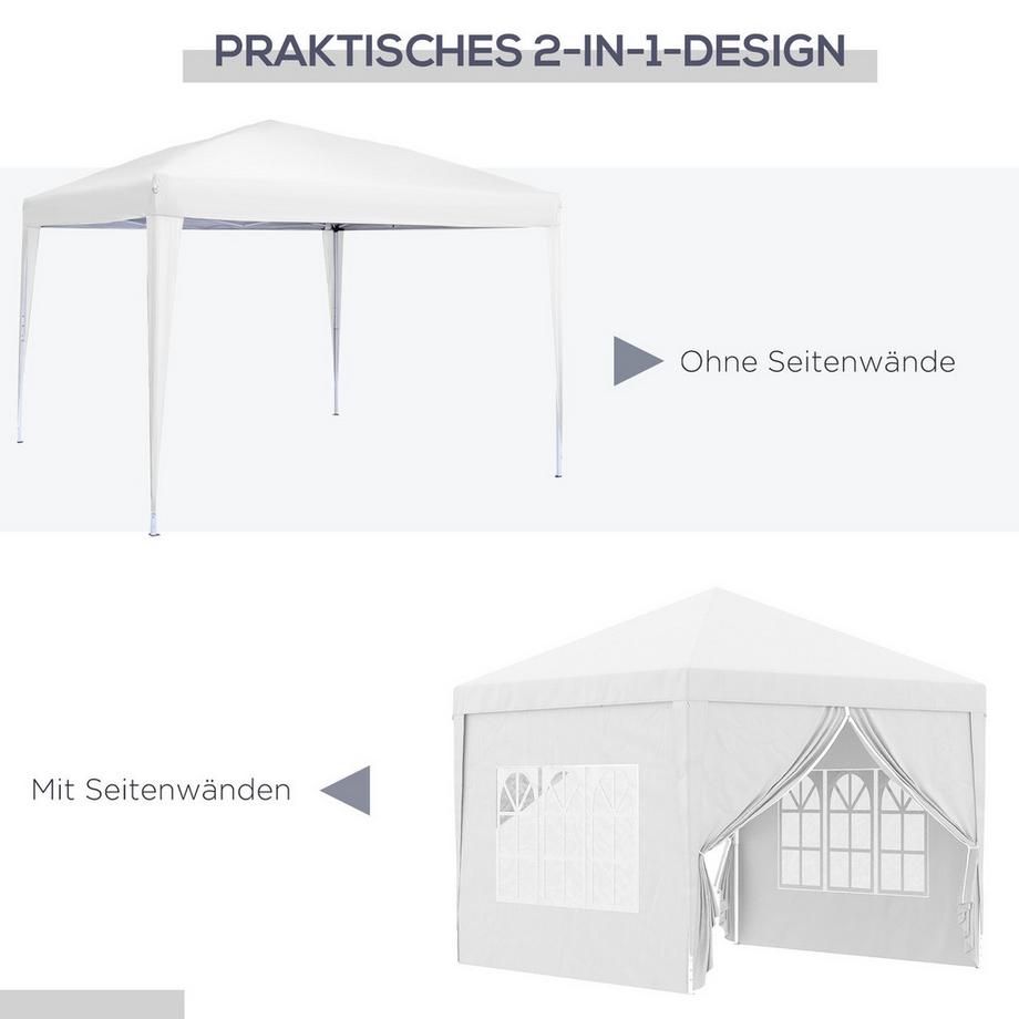 Northio  3x3m Pavillon mit 4 Seitenwänden & Fenstern, UV-Schutz, inkl. Tragetasche, Stahl & Oxford-Gewebe, Weiß 