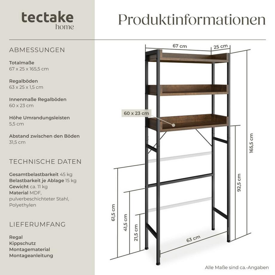 Tectake Badezimmerregal Seattle Industrial Style Holz und Stahl  