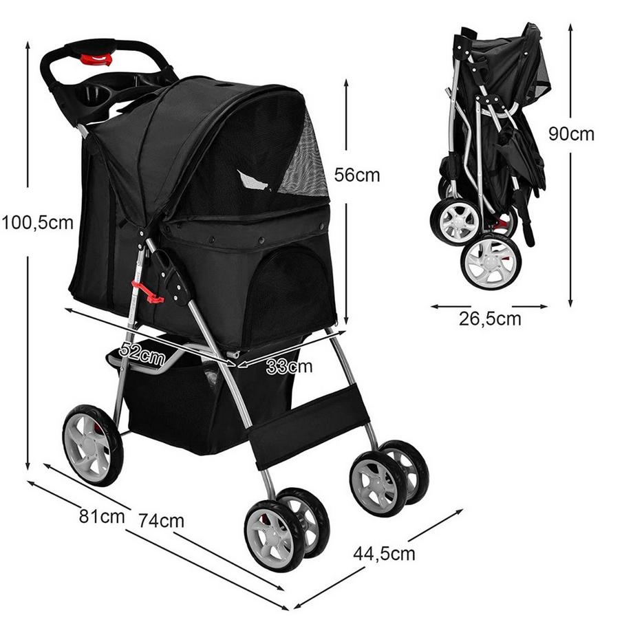 B2X  Poussette pour chien animaux buggy jusqu'à 15 kg 81 x 45 x 101 cm noir 