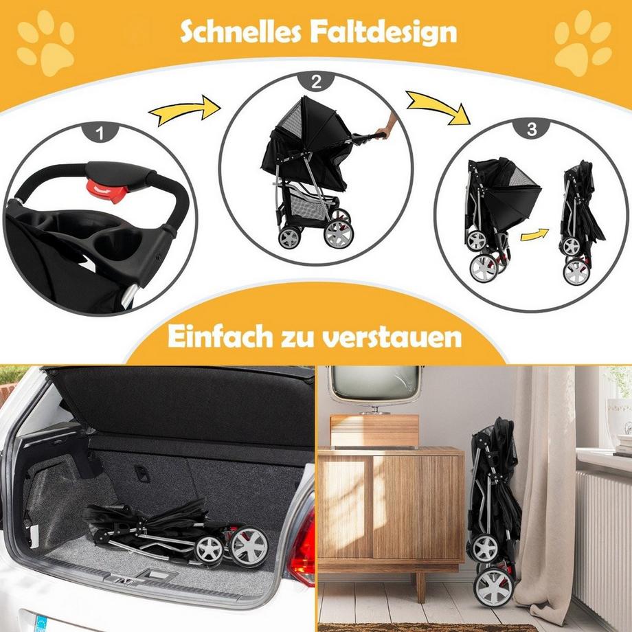 B2X  Poussette pour chien animaux buggy jusqu'à 15 kg 81 x 45 x 101 cm noir 