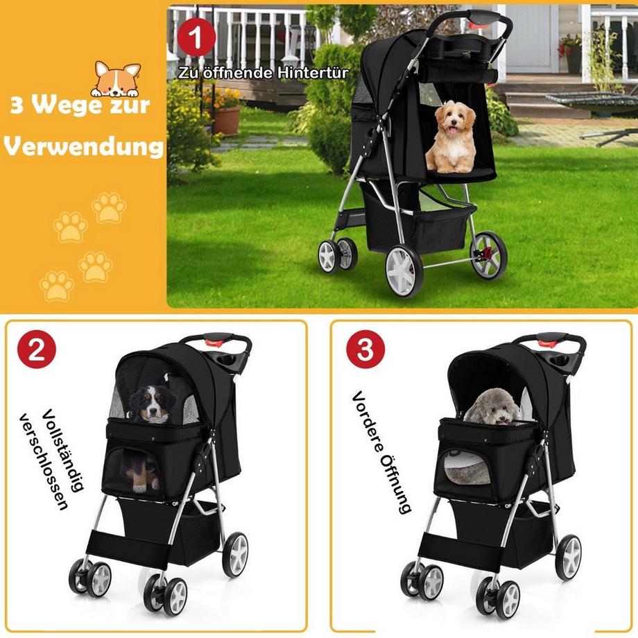 B2X  Poussette pour chien animaux buggy jusqu'à 15 kg 81 x 45 x 101 cm noir 