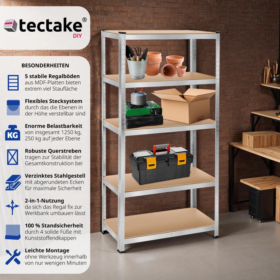 Tectake Schwerlastregal   in verschiedenen Ausführungen verzinktes Stahlgestell  