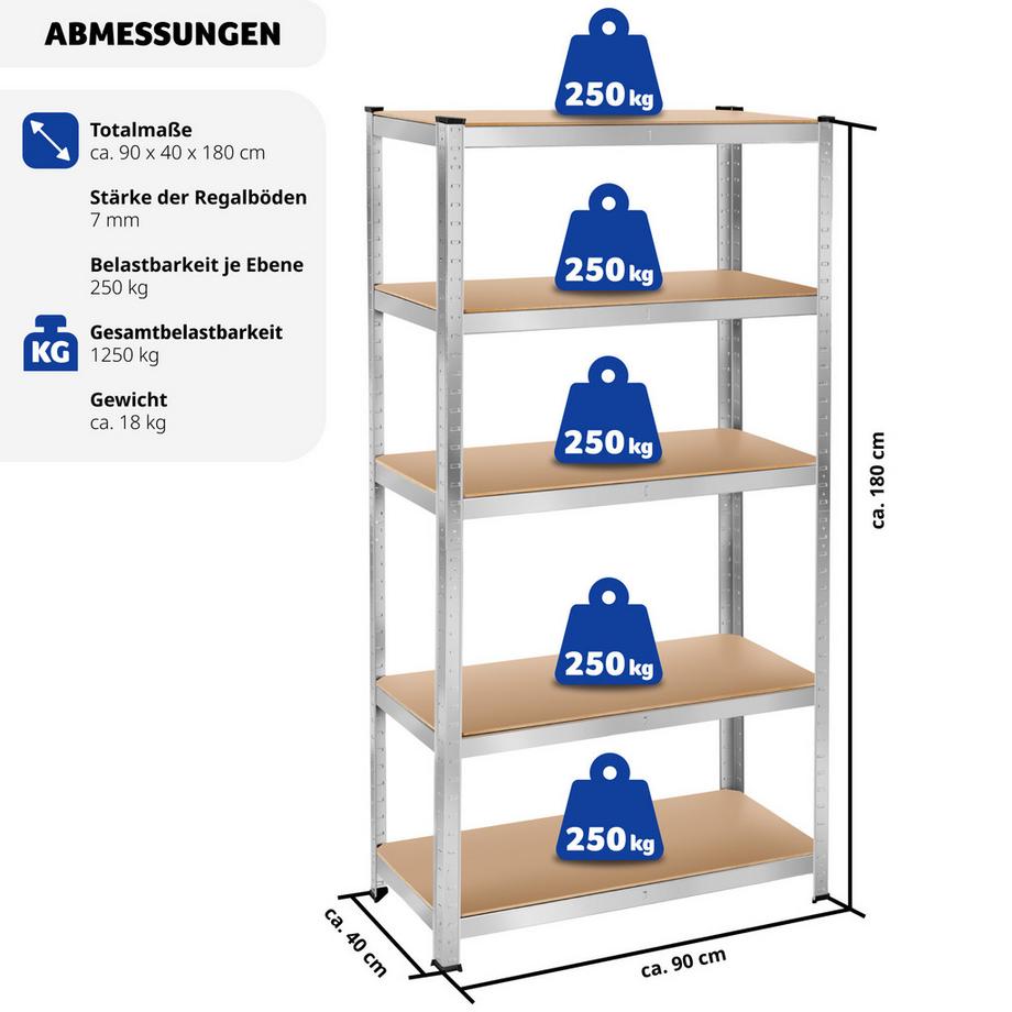 Tectake Schwerlastregal   in verschiedenen Ausführungen verzinktes Stahlgestell  