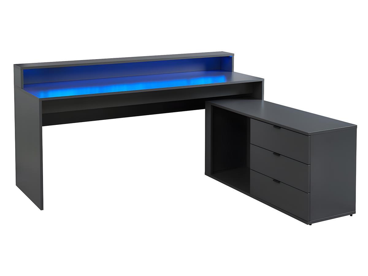 Vente-unique Bureau d'angle gamer NEHA Avec rangements LEDs MDF  