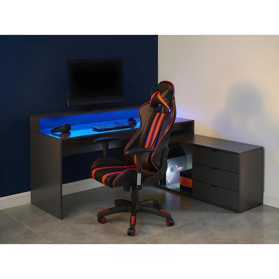 Vente-unique Scrivania angolare gaming con vani portaoggetti e LED in MDF Grigio NEHA  