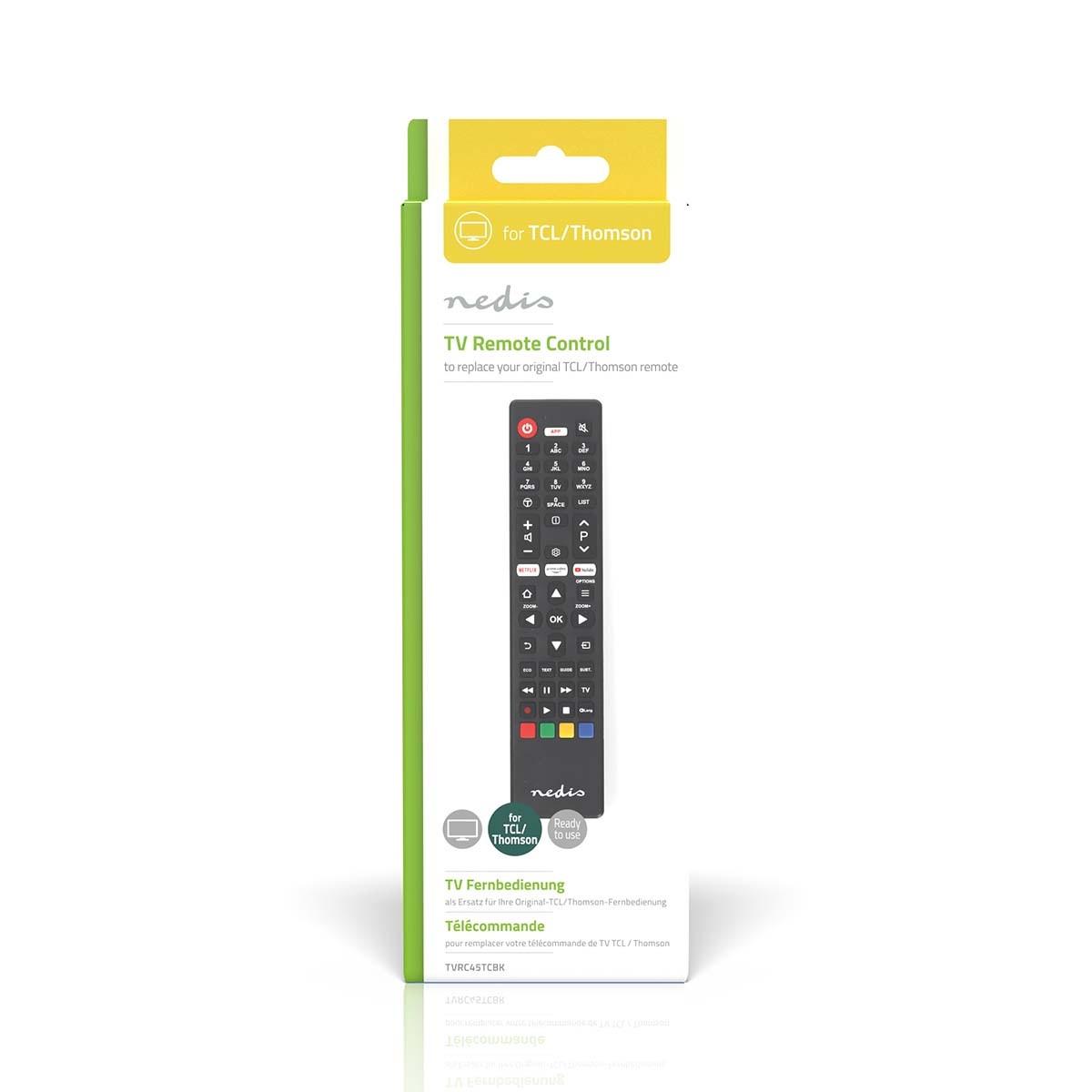 Nedis  Remote de remplacement | Convient pour: TCL / Thomson | Fixé | 1 appareil | Bouton Amazon Prime / Netflix / Bouton YouTube | Infrarouge | Noir 