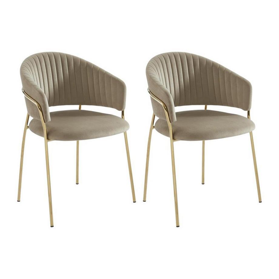Lot de 2 chaises en velours et métal doré - Beige - MADOLIA de Pascal MORABITO