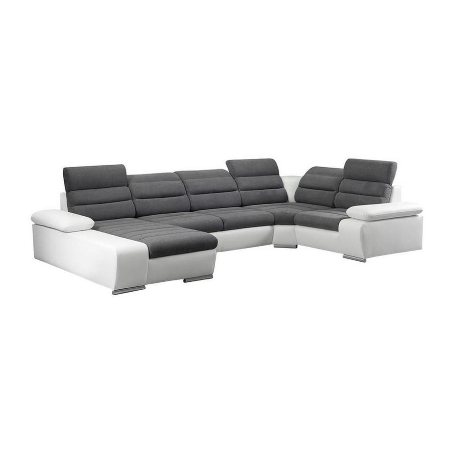 Vente-unique Canapé d'angle panoramique conible en tissu simili BOILEAU Bicolore Angle gauche  