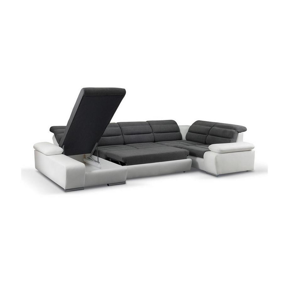 Vente-unique Canapé d'angle panoramique conible en tissu simili BOILEAU Bicolore Angle gauche  