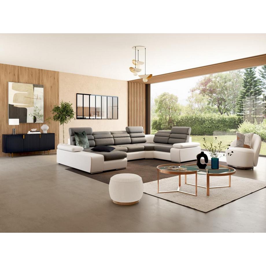 Vente-unique Canapé d'angle panoramique conible en tissu simili BOILEAU Bicolore Angle gauche  