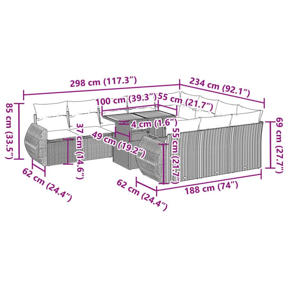 VidaXL Ensemble de canapés de jardin rotin synthétique  