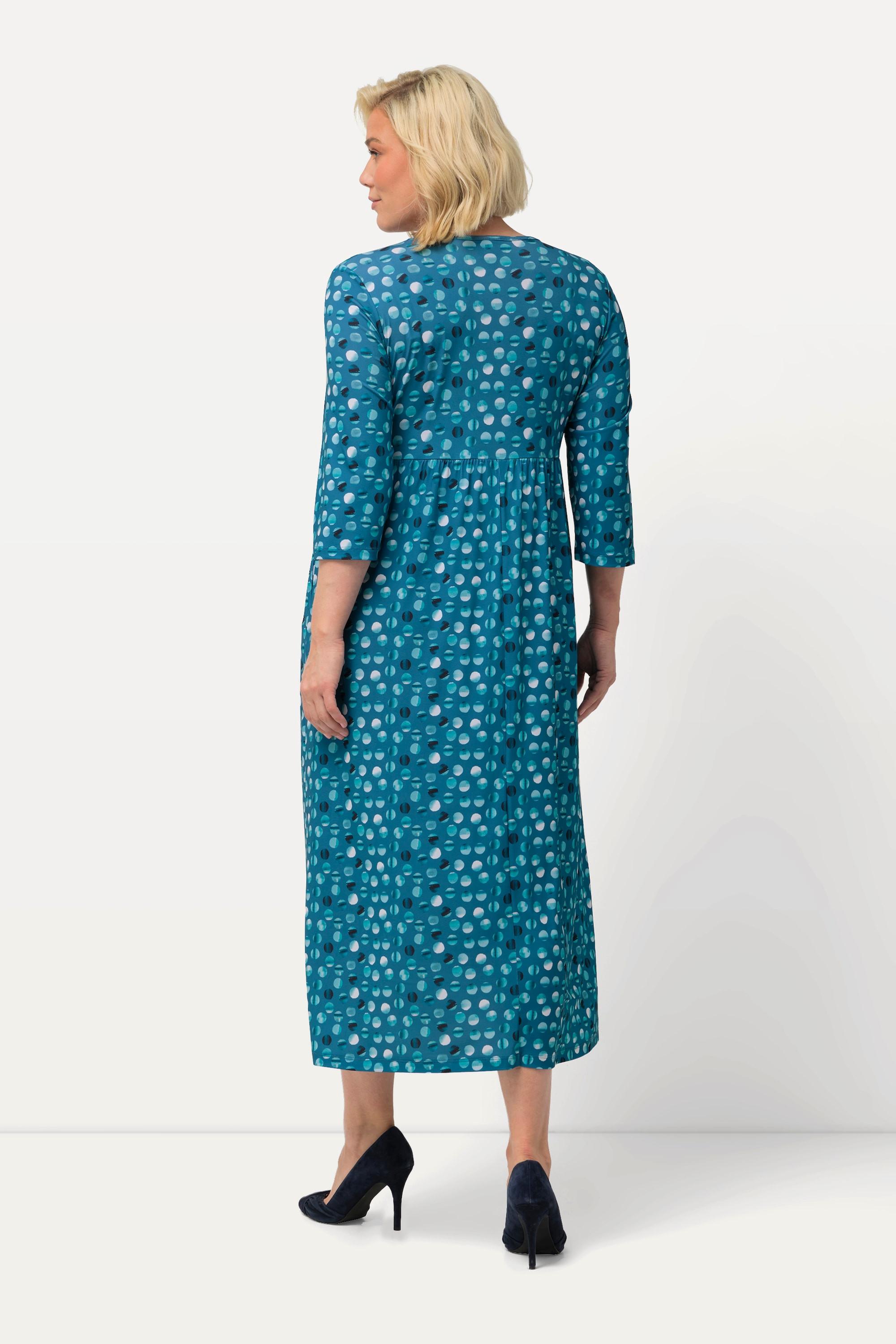 Ulla Popken  Robe en jersey, pois, silhouette en A, col rond, manches 3/4 