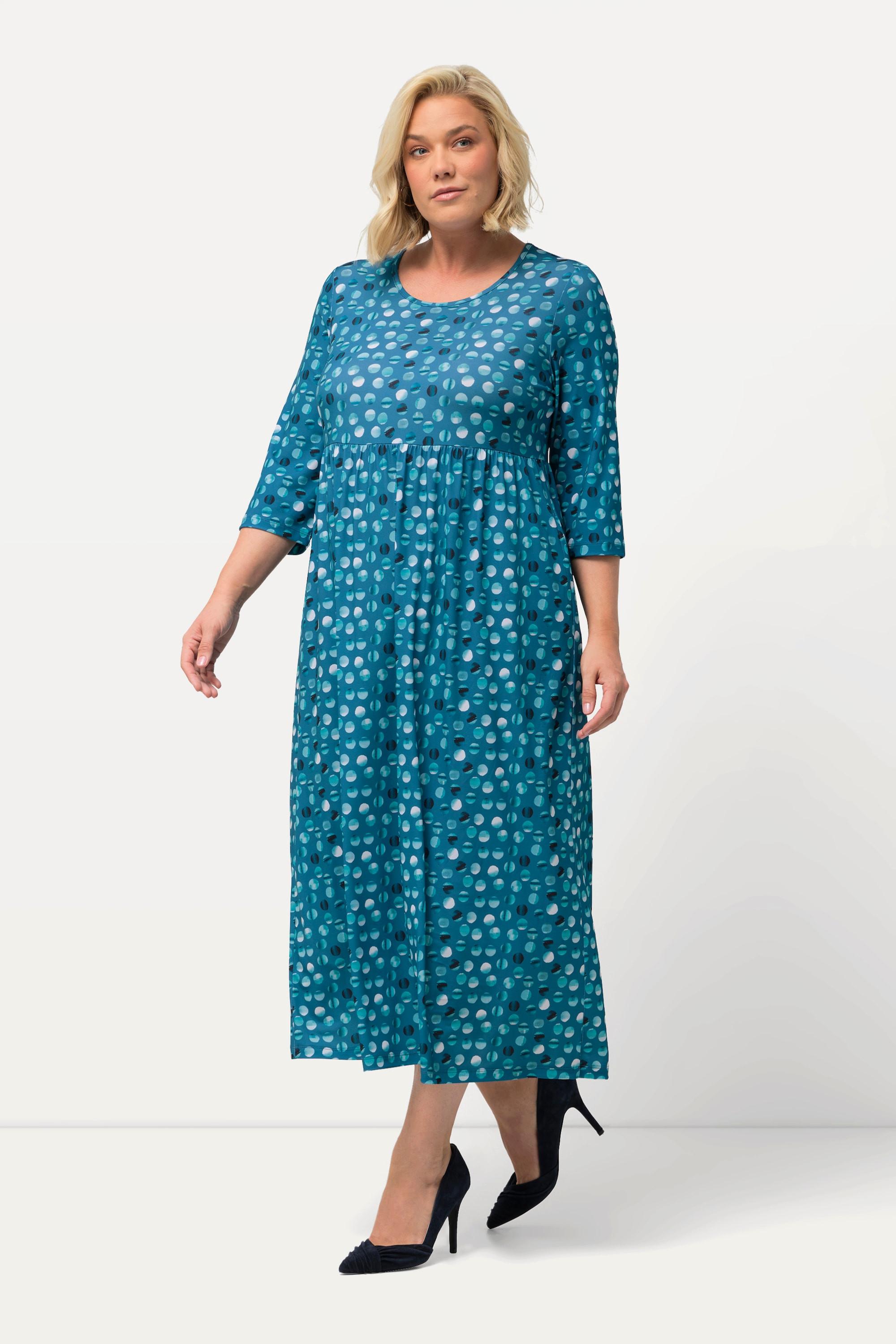 Ulla Popken  Robe en jersey, pois, silhouette en A, col rond, manches 3/4 