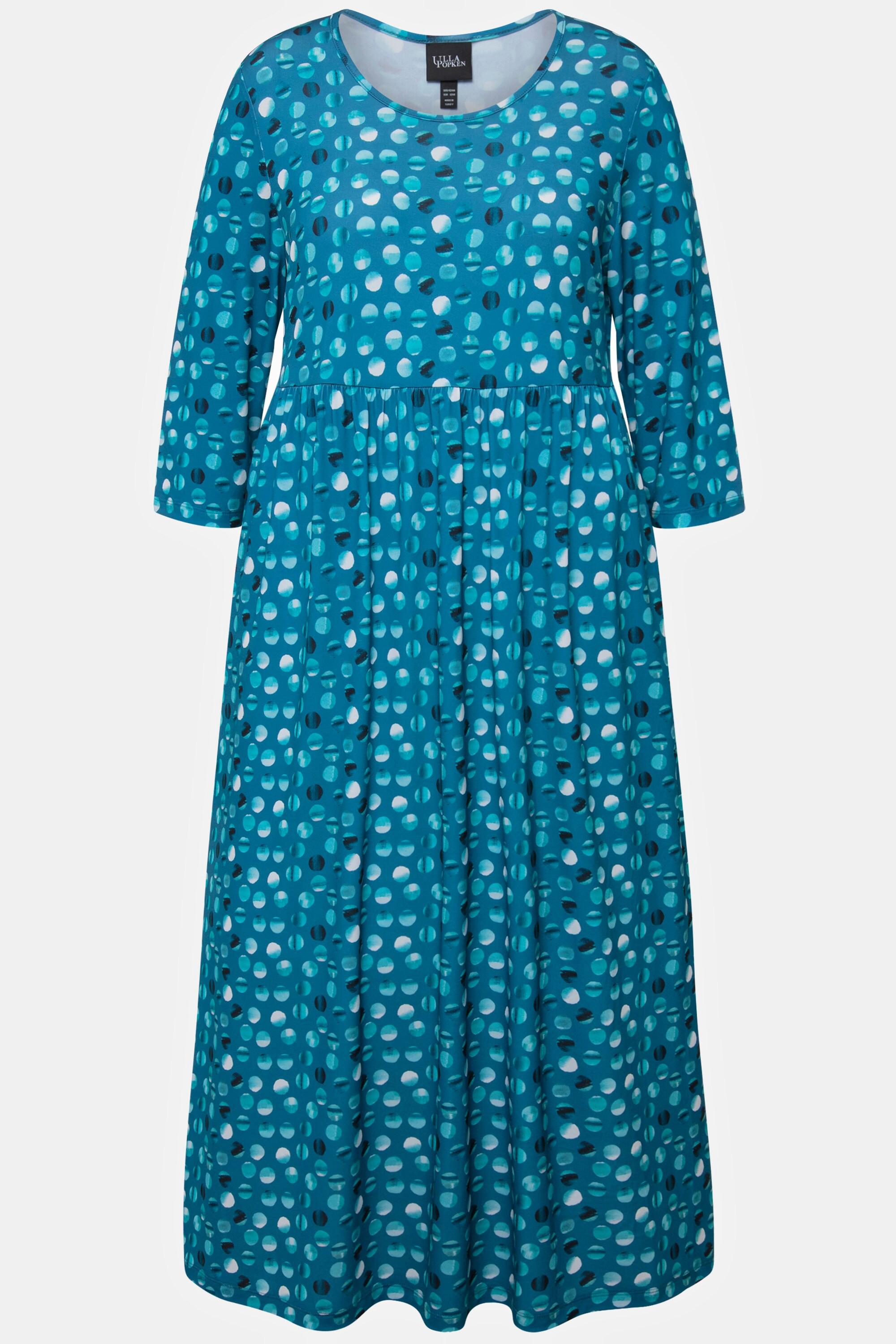 Ulla Popken  Robe en jersey, pois, silhouette en A, col rond, manches 3/4 