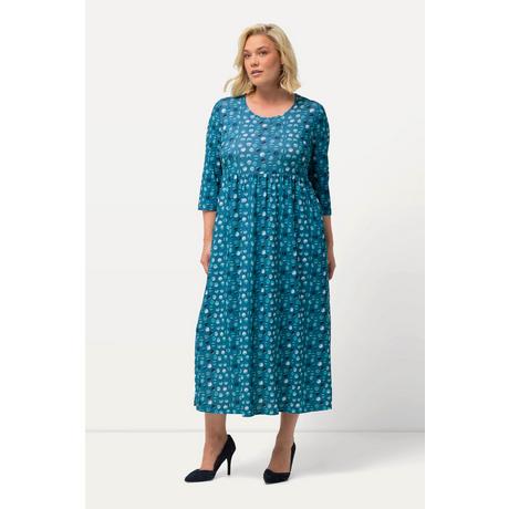 Ulla Popken  Robe en jersey, pois, silhouette en A, col rond, manches 3/4 