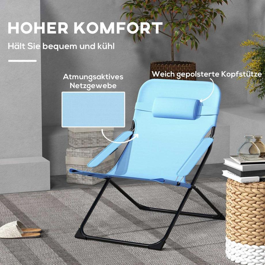 Northio Klappstuhl Gartenstuhl Verstellbare Rückenlehne Campingstuhl Kopfkissen 120Kg Mesh Blau  