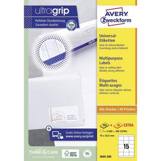 Avery-Zweckform Universal-Etiketten 70 x 50.8 mm Papier Weiß 3300 St. Permanent haftend Laserdrucker,  